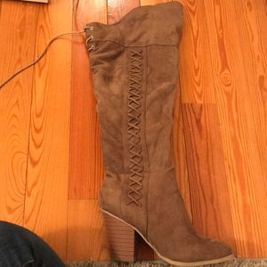 Tan suede knee high boots